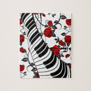 Quebra-cabeça Rosas vermelhas e teclas de piano, olho pegando!