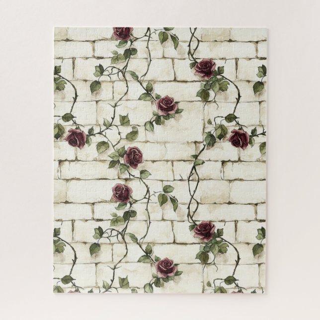 Quebra-cabeça Rosas Vermelhas Pedras Falsas Branco Creme Cinza (Vertical)