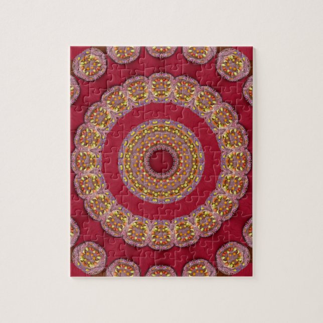 Quebra-cabeça Rosetas Amarelas Douradas Vermelhas Mandala (Vertical)