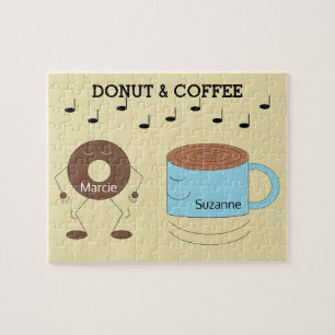 Quebra-cabeça Rosquinha de chocolate e caneca de café felizes: