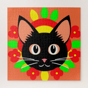 Quebra-cabeça Rosto de Gato Fofo Ilustração Vibrante