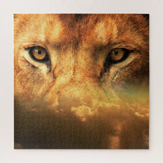 Quebra-cabeça Rosto Leão - Arte Sunset - (Vertical)