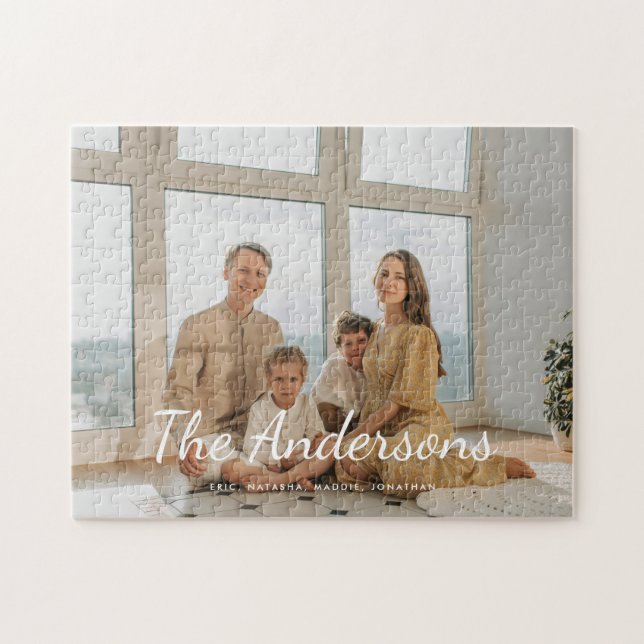 Quebra-cabeça Roteiro de Nome de Família de Foto Personalizada M (Horizontal)
