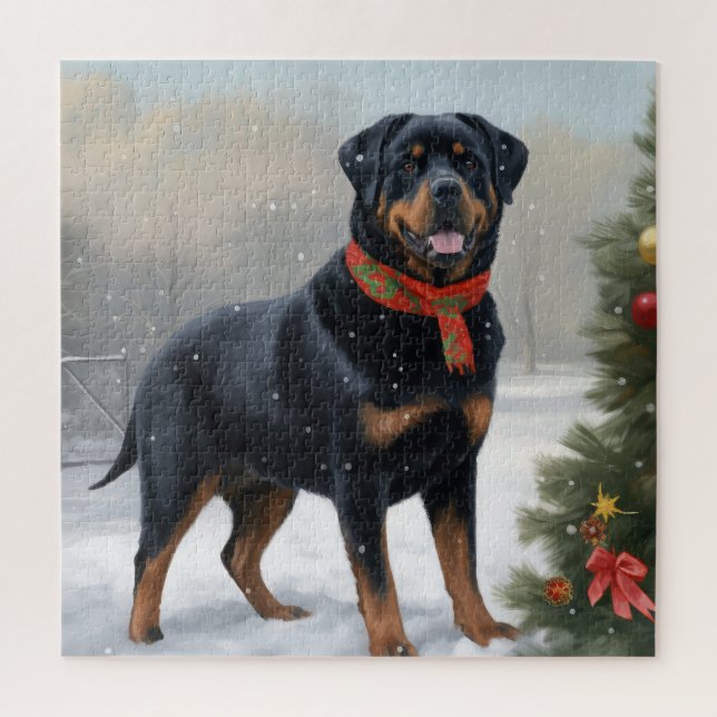 Quebra-cabeça Rottweiler Cachorro na Neve (Vertical)