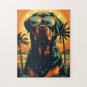 Quebra-cabeça Rottweiler com óculos de sol na praia
