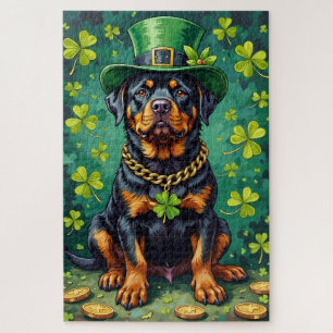 Quebra-cabeça Rottweiler Dia de São Patrício Cão Sortudo