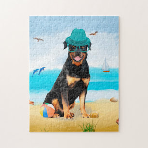 Quebra-cabeça Rottweiler Dog na praia