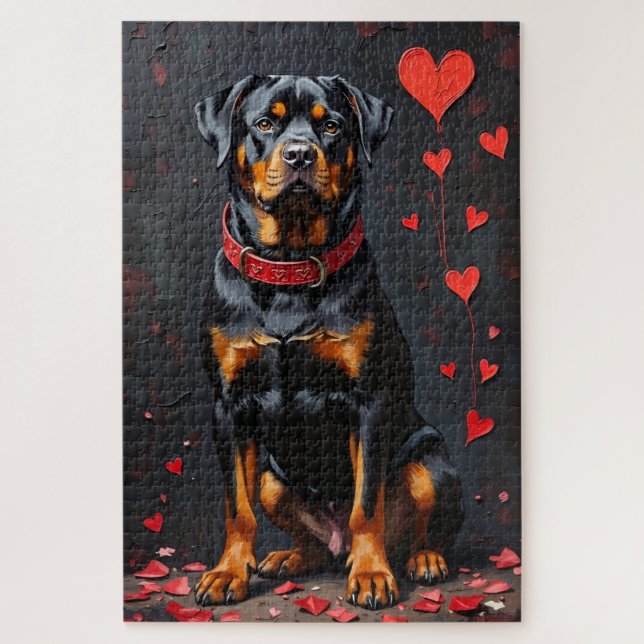 Quebra-cabeça Rottweiler Dog Valentine's Day Heart Collar Art (Vertical)