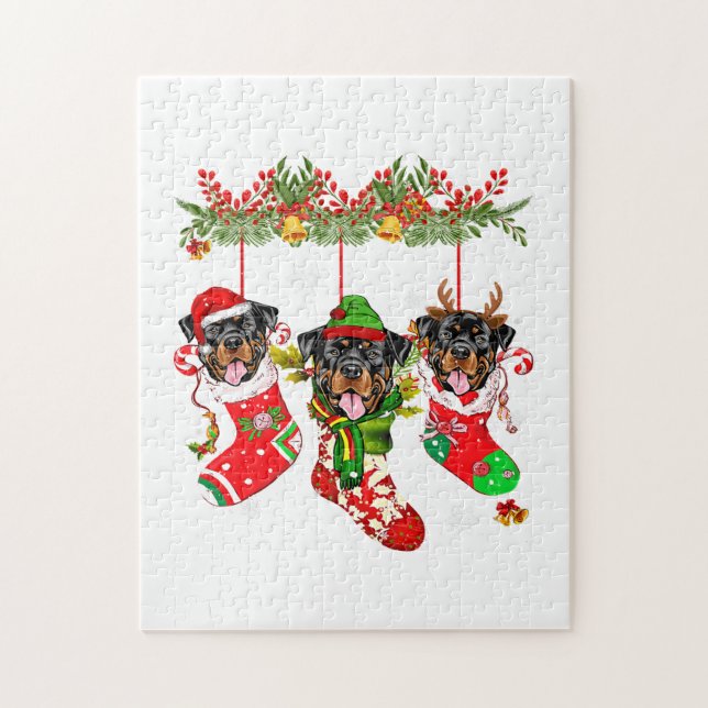 Quebra-cabeça Rottweiler In Socks Christmas Santa Hat Xmas Light (Vertical)