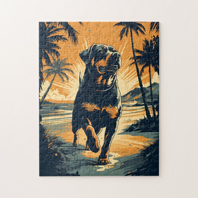 Quebra-cabeça Rottweiler na praia (Vertical)