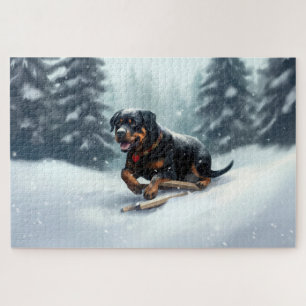 Quebra-cabeça Rottweiler Natal neve inverno Almofada de Arremess