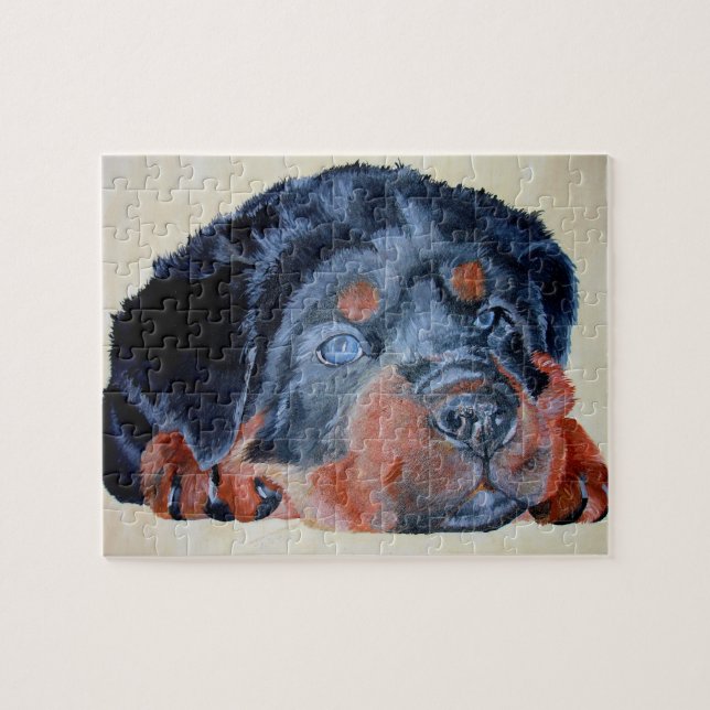 Quebra-cabeça Rottweiler Puppy Retrato Artístico Pet (Horizontal)
