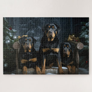 Quebra-cabeça Rottweiler Snowy Sleigh Decoração de Natal 