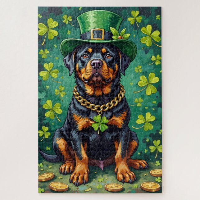 Quebra-cabeça Rottweiler St Patrick’s Day Lucky Dog (Vertical)