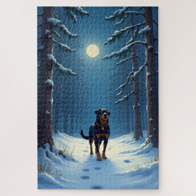 Quebra-cabeça Rottweiler Starry Forest Hike Christmas Painting (Vertical)
