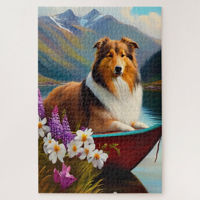Quebra-cabeça Rough Collie em um Paddle: Uma Aventura Cênica (Vertical)