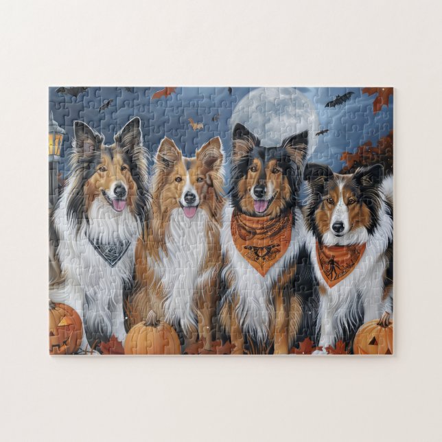 Quebra-cabeça Rough Collie Halloween Assustador (Horizontal)