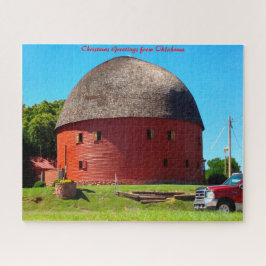 Quebra-cabeça Round Barn Oklahoma.Cartões de natal