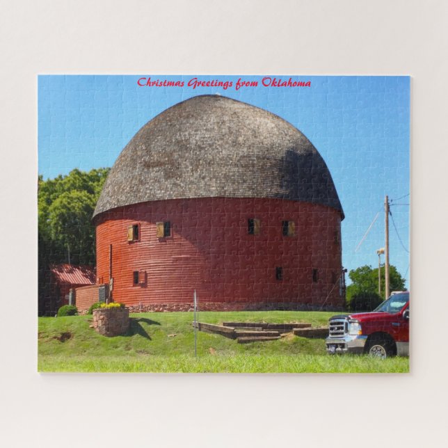 Quebra-cabeça Round Barn Oklahoma.Cartões de natal (Horizontal)