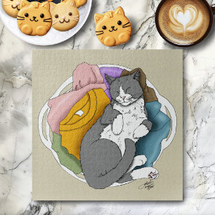 Quebra-cabeça Roupa de Cabelo de Gato Branco Cinza