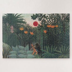 Quebra-cabeça Rousseau - Paisagem Tropical, Índio e Gorila