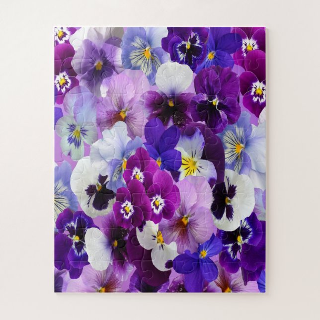 Quebra-cabeça Roxo Azul Branco Floral Pensée Pensées Flores  (Vertical)
