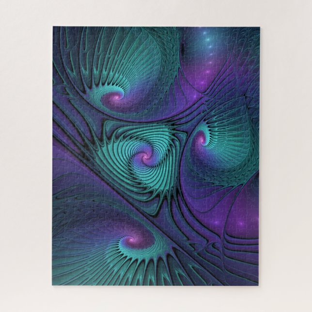 Quebra-cabeça Roxo encontra Arte Fractal abstrato Turquesa moder (Vertical)