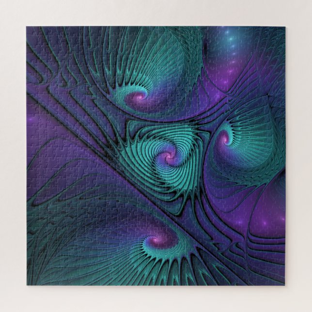 Quebra-cabeça Roxo encontra Arte Fractal abstrato Turquesa moder (Vertical)
