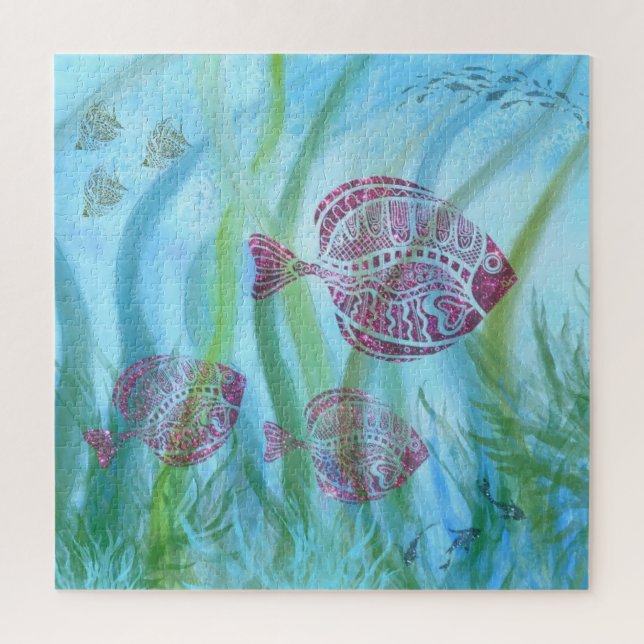 Quebra-cabeça Roxo Fishes - Linda Vida Submarina (Vertical)