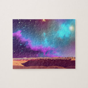 Quebra-cabeça Roxo Galático e Céu Místico Azul sobre o Planeta
