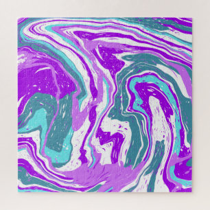 Quebra-cabeça Roxo, Teal, Turquesa, Arte Fluida  