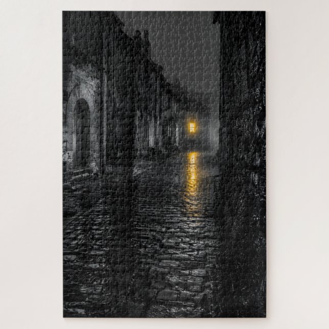 Quebra-cabeça Rua de Paralelepípedos Molhados pela Chuva (Vertical)
