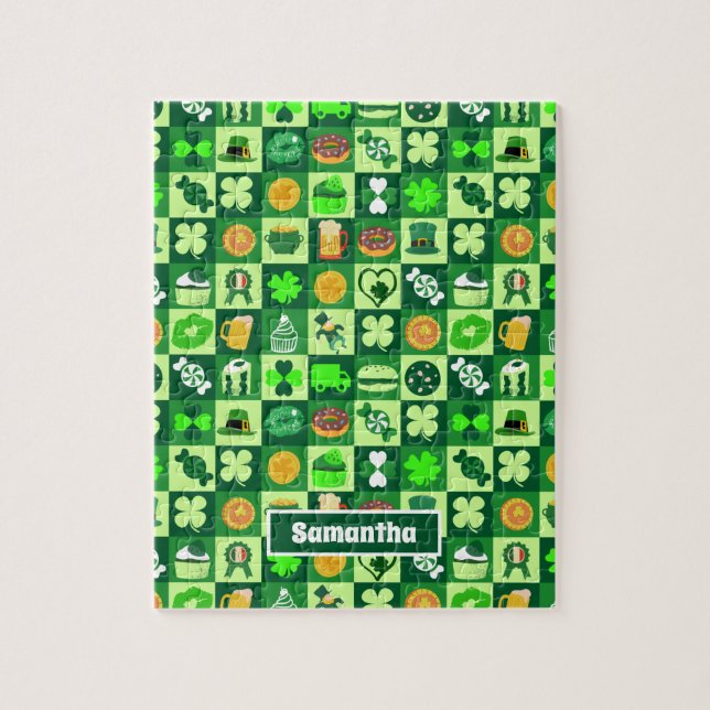 Quebra-cabeça Rua. Ícones do dia de Patrick Padrão sem costura (Vertical)