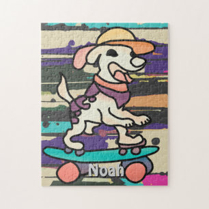 Quebra-cabeça Rua Retro Cachorro no skate Engraçado