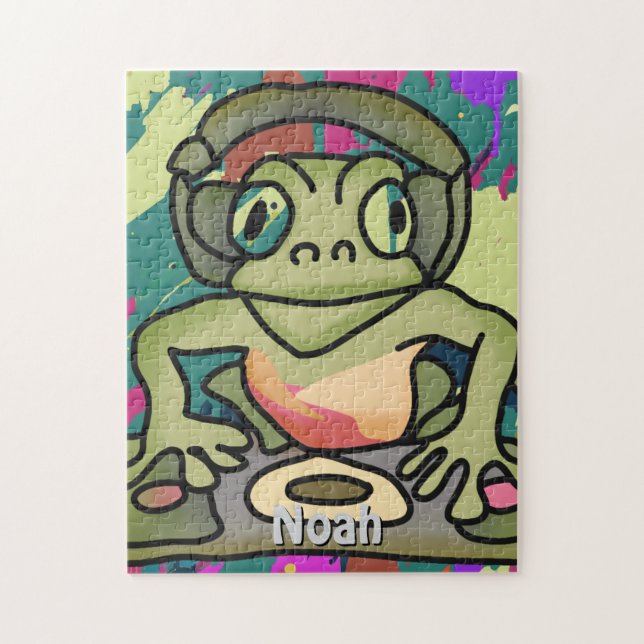 Quebra-cabeça Rua Retro Sapo com Fones de ouvido | Engraçado (Vertical)