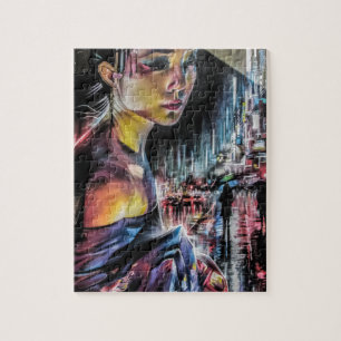 Quebra-cabeça Ruas japonesas da menina de gueixa da pintura de