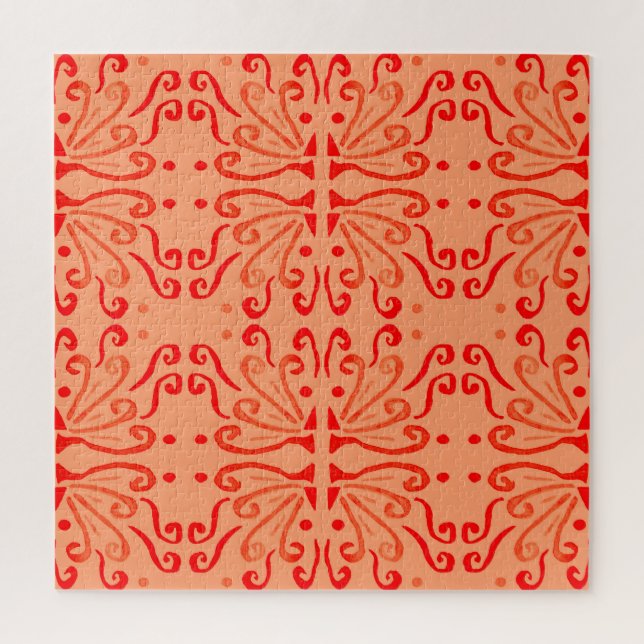 Quebra-cabeça Ruby Floral: Padrão Geométrico Tribal. (Vertical)