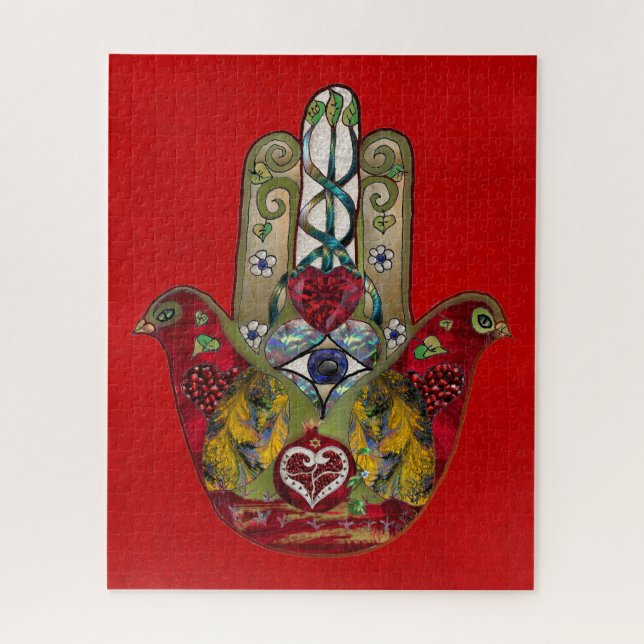 Quebra-cabeça Ruby Pomegranate Heart Bird Hamsa (Vertical)