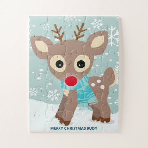 Quebra-cabeça Rudolph Red Nose Reindeer Snowflake Crianças Nata