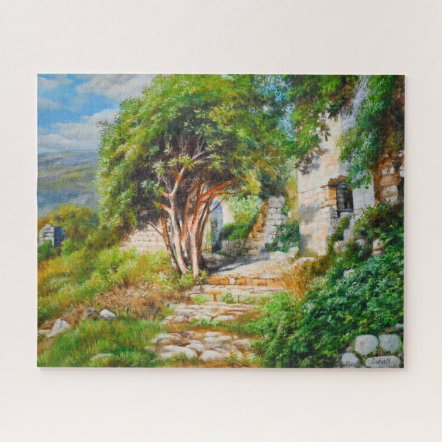 Quebra-cabeça Ruínas Antigas com Árvore Iluminada - Pintura a Ól (Horizontal)