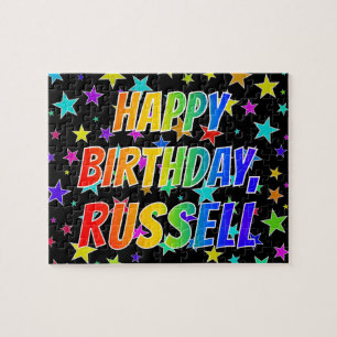 Quebra-cabeça "RUSSELL" Primeiro Nome, Diversão "FELIZ ANIVERS
