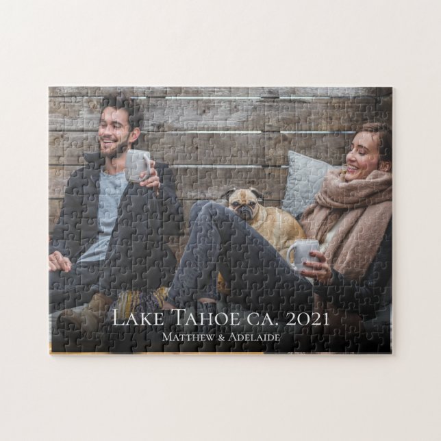 Quebra-cabeça Rustic Couples Photo Custom Personalized Name (Horizontal)