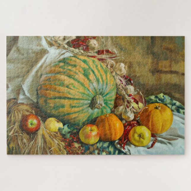 Quebra-cabeça Rustic Harvest Still Life with Pumpkins and Apples (Horizontal)
