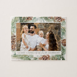 Quebra-cabeça Rustic Watercolor Pine Cone Wreath Photo