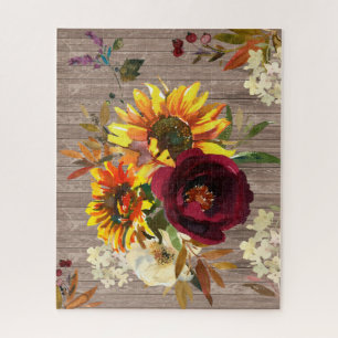 Quebra-cabeça Rústico Sunflower Burgundy Red White Floral