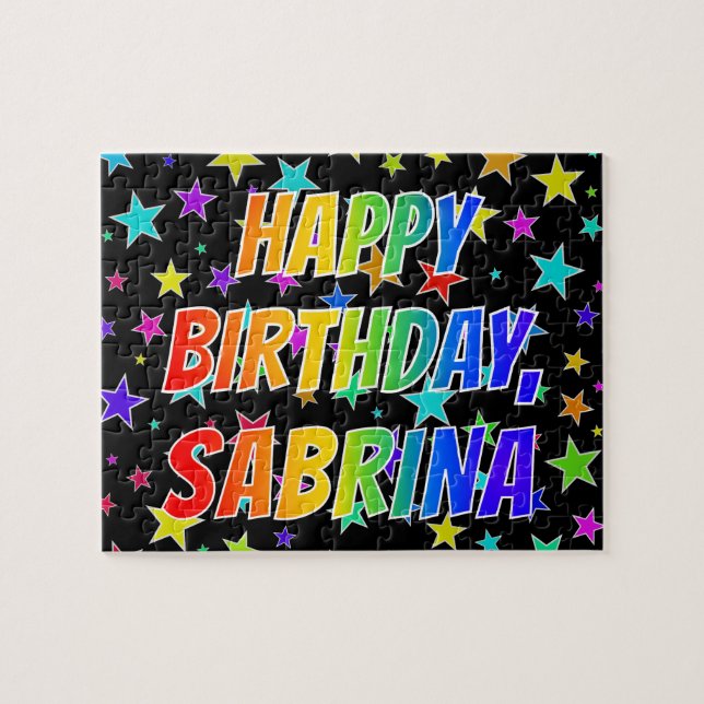 Quebra-cabeça "SABRINA" Primeiro Nome, Diversão "FELIZ ANIVERSÁR (Horizontal)