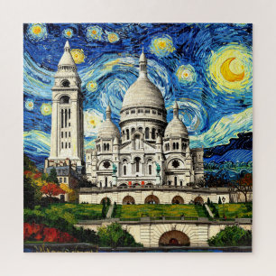 Quebra-cabeça Sacre-Coeur Paris França Noite Estrelada