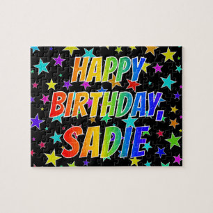 Quebra-cabeça "SADIE" Primeiro Nome, Diversão "FELIZ ANIVERSÁR