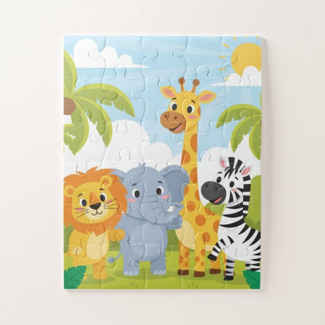 Quebra-cabeça Safari Animals Kids Puzzle | Cute Lion Elephant Gi (Vertical)