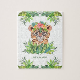 Quebra-cabeça Safari de Selva Tropical Leopardo Fofo Nome das Cr